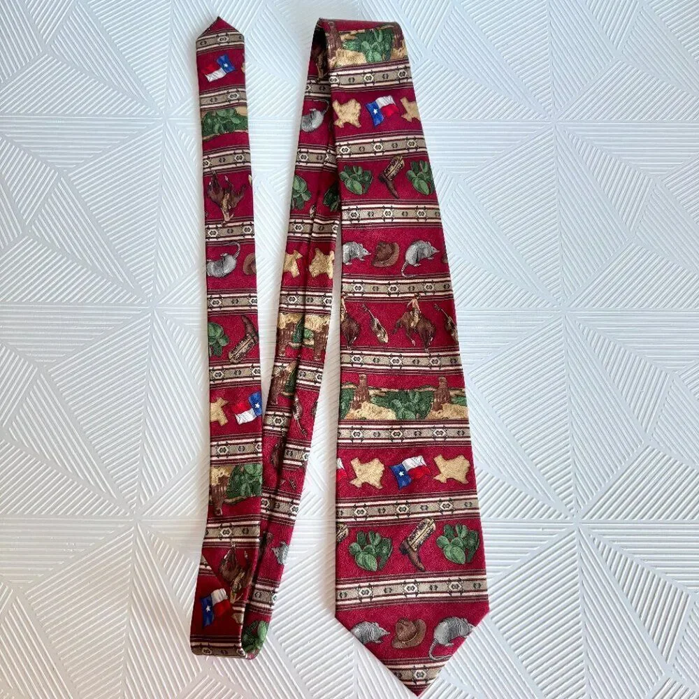 Texas Western Rodeo 100% Silk Novelty Tie Cowboy Boots Cactus State Puritan